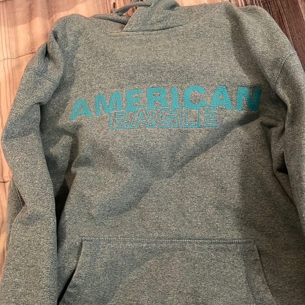 American eagle sweatshirt/blue sweatshirt/ blue lettering